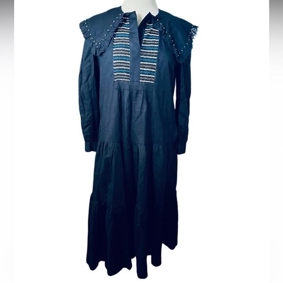 SEA NEW YORK LUNA LINEN L/S DRESS - NAVY Size Medium NWOT - Picture 4 of 8